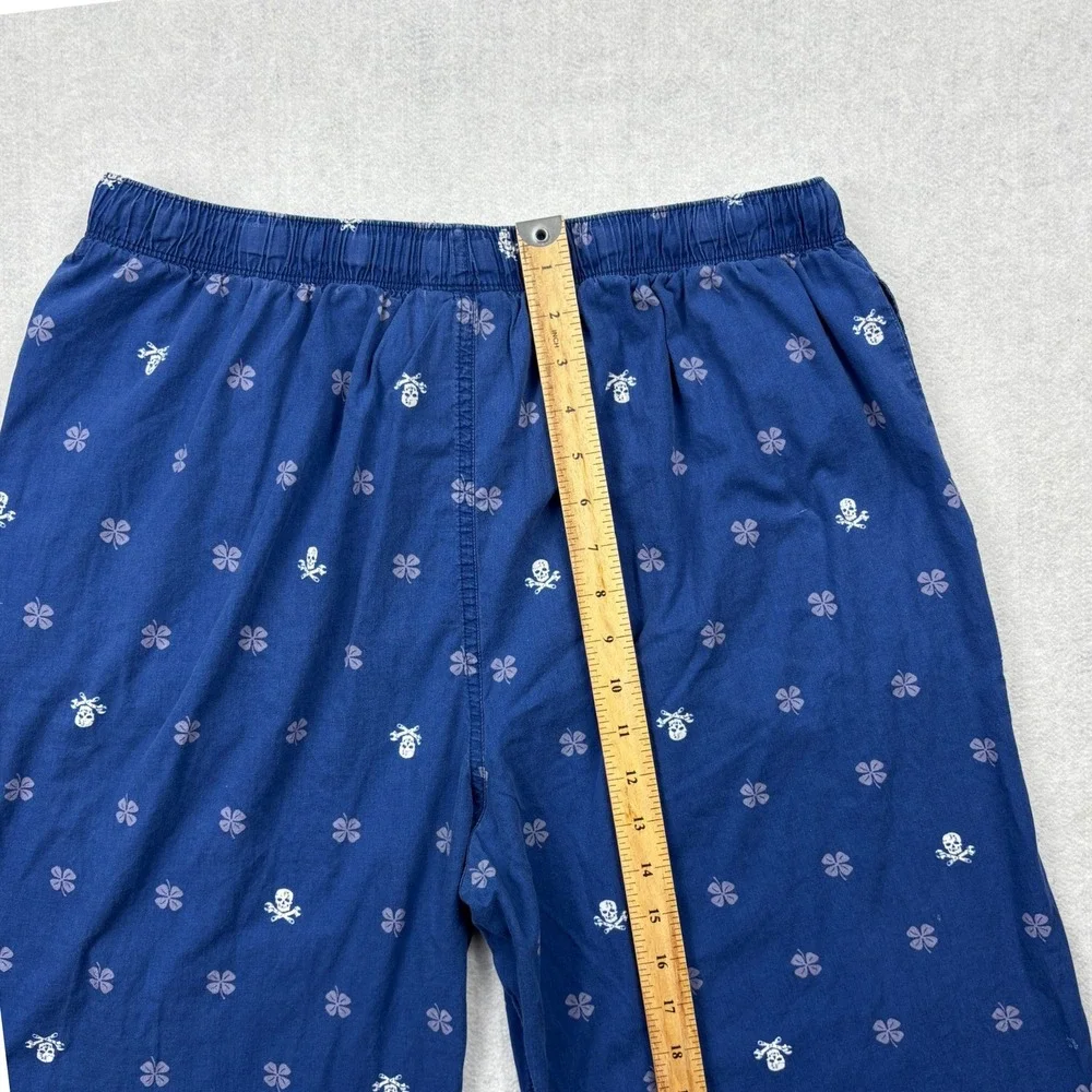 Lucky Brand Pajama Pants Mens XL Blue Skull Crossed Wrenches Clover Lounge